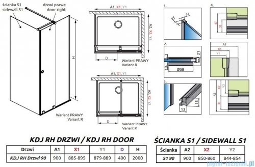 Radaway Furo Black KDJ RH kabina 90x90cm prawa szkło przejrzyste 10104442-54-01RU/10110460-01-01/10113090-01-01