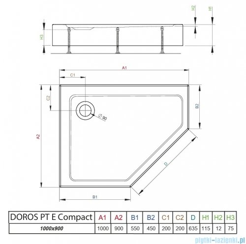Radaway Doros PT E Compact Stone brodzik pięciokątny 100x90 lewy kaszmirowy SDRPTP1090-05-84SL