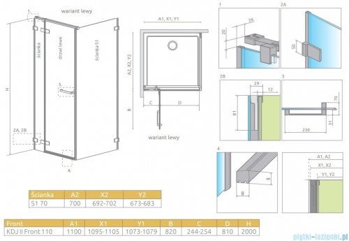Radaway Arta Kdj II kabina 110x70cm lewa szkło przejrzyste 386457-03-01L/386040-03-01L/386019-03-01