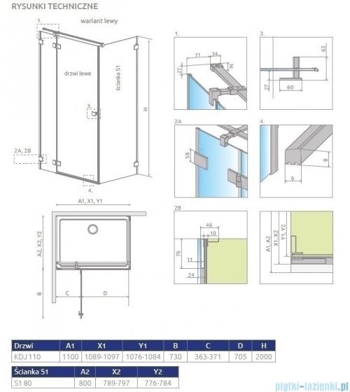 Radaway Essenza Pro White Kdj kabina 110x80cm lewa szkło przejrzyste 10097110-04-01L/10098080-01-01