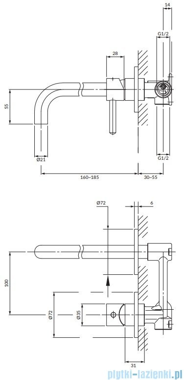 Omnires Y bateria umywalkowa podtynkowa miedź Y1215HCP