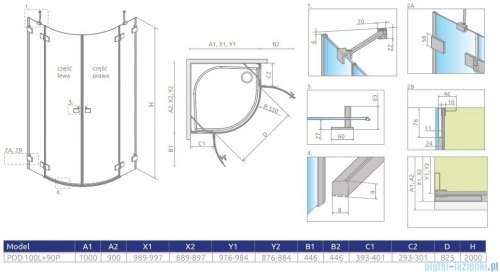 Radaway Essenza Pro Brushed Copper Pdd kabina 100x90cm szczotkowana miedź 10095100-93-01L/10095090-93-01R