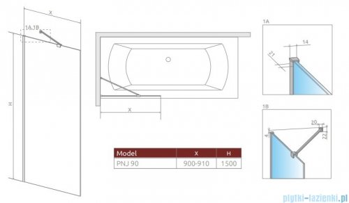 Radaway Modo New Brushed Copper Pnj parawan nawannowy 90cm L/P  szczotkowana miedź 10006090-93-01