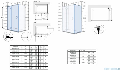 Roca Metropolis-N kabina prostokątna 120x80cm szkło przejrzyste  profile CZARNY MAT AMP0812016M/AMP0908010M