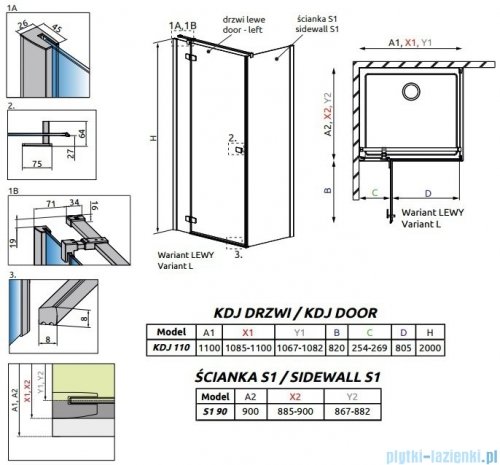 Radaway Fuenta New Kdj kabina 110x90cm lewa szkło przejrzyste 384041-01-01L/384050-01-01