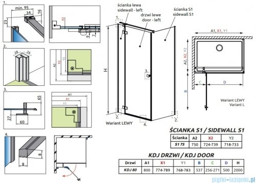 Radaway Essenza 8 Brushed Nickel Kdj kabina 80x75cm lewa szczotkowany nikiel 10480512-01-01L/10470237-91-01L/10113075-01-01