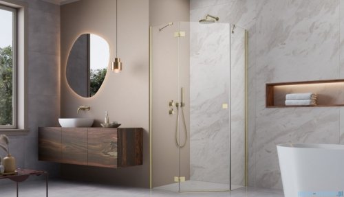 Radaway Essenza Ptj Brushed Gold kabina pięciokątna 100x80cm lewa szkło przejrzyste 1385010-99-01L/1385055-01-01