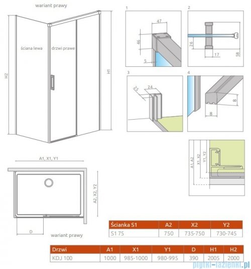 Radaway Idea Black Kdj kabina 100x75cm prawa czarny mat/szkło przejrzyste 387040-54-01R/387049-54-01L