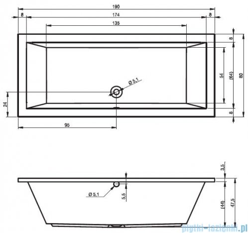 Riho Lusso wanna prostokątna 190x80cm nogi+syfon B015001005/207093/19975