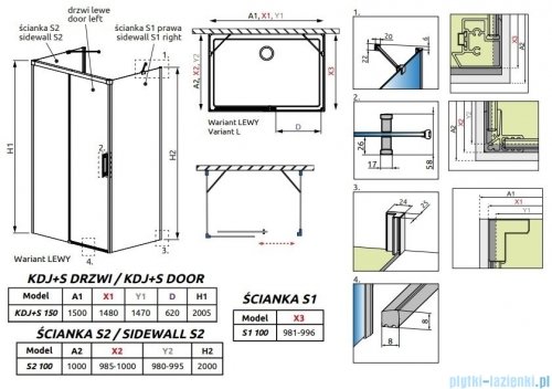 Radaway Idea Kdj+s kabina prysznicowa 100x150x100 lewa przejrzyste 10116150-01-01L/387052-01-01R/10117100-01-01