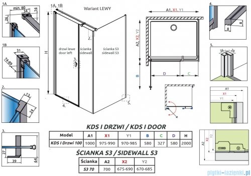 Radaway Nes 6 Kds I Brushed Light Gold kabina 100x70cm lewa szczotkowane jasne złoto 10023100-98-01L/10043070-98-01