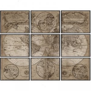 Obraz set 9 szt. - Homann's 1746 World Map