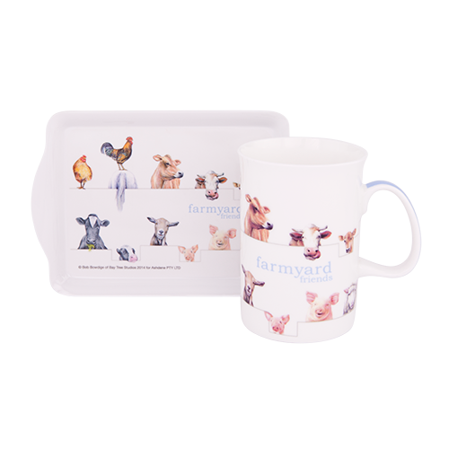 Kubek porcelanowy Ashdene z tacką 16307 &quot;przyjaciele z zagrody&quot; - SZYBKA WYSYŁKA