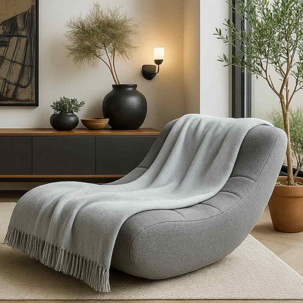 Szary srebrny koc Moca Design / frędzle