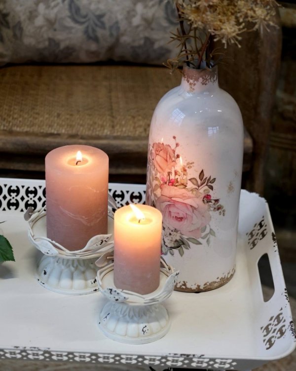 Świecznik na grubą świecę Chic Antique - kremowy H8.5/Ø10 cm