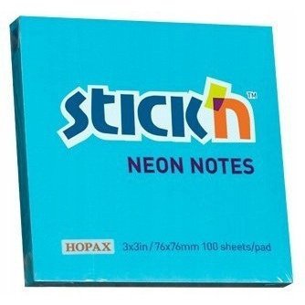 Bloczek samoprzylepny 76x76mm 100k niebieski neonowy 21209 STICK`N