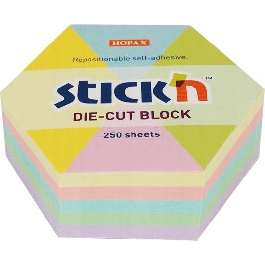 Notes sześciokąt, 61X70MM, MIX 5 KOL. pastelowych 250KART 21826 STICK`N