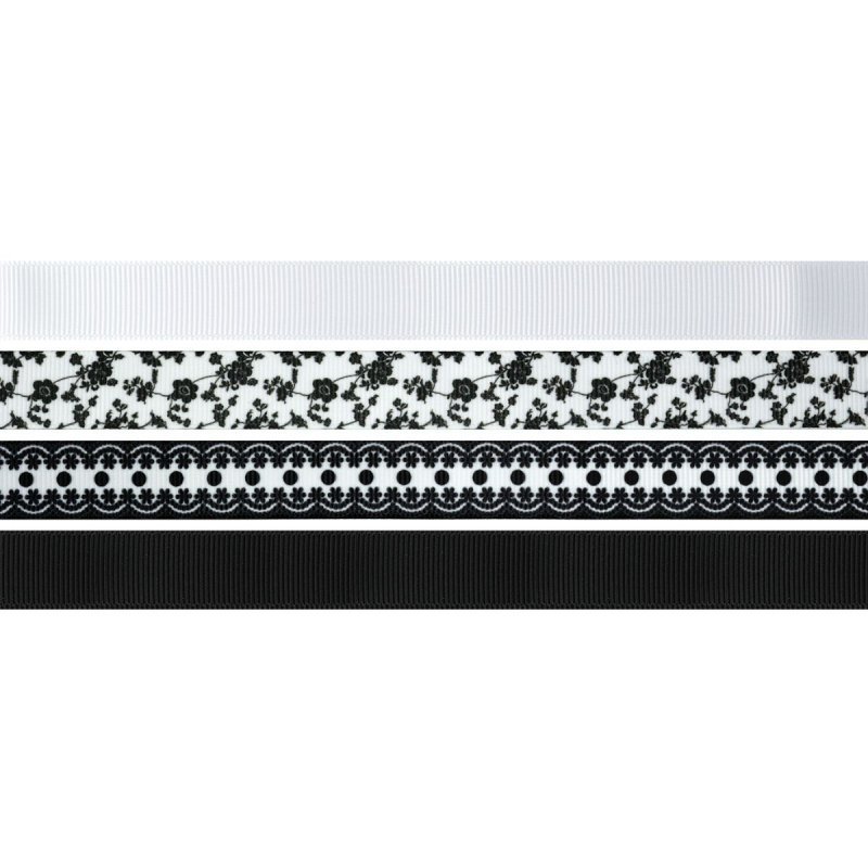 Wstążka czarno-biała mix (4szt.) 16mm x 1m 412504 TITANUM