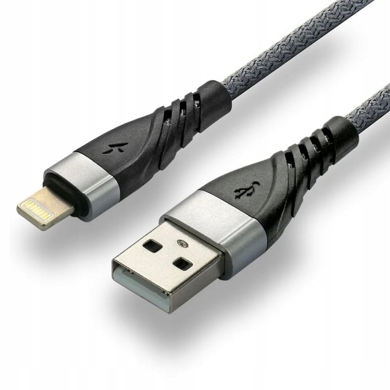 Kabel USB-A -&gt; Lightning 1m 2,4A pleciony szary EVERACTIVE (CBB-1IG)