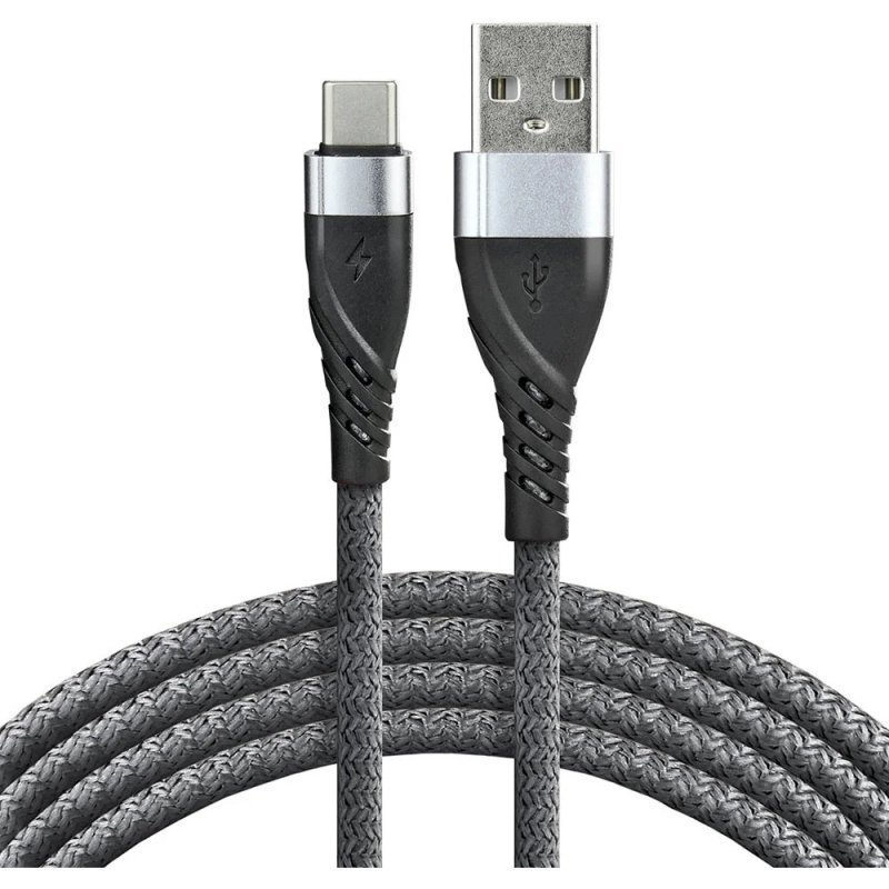 Kabel USB-A -&gt; USB-C 1m 3A pleciony szary EVERACTIVE (CBB-1CG)