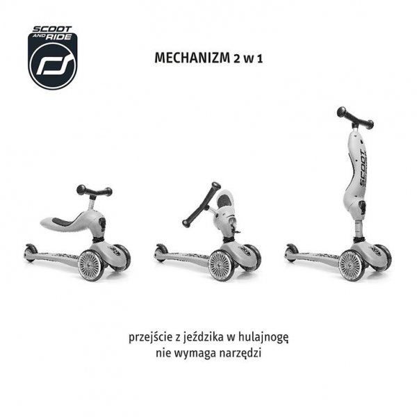 SCOOTANDRIDE Highwaykick 1 2w1 Jeździk i hulajnoga 1-5 lat Ash