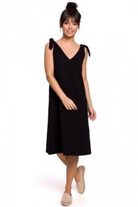 B148 Sukienka na wiązanych ramiączkach - czarna
