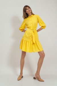 Wiskozowa sukienka z falbaną w kolorze żółtym - S179