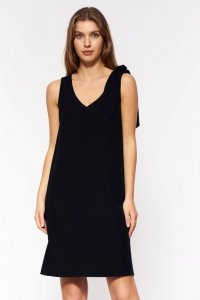 Czarna sukienka z szarfą - S198