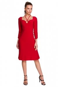 Stylove S308 Sukienka z ozdobnym dekoltem - czerwona