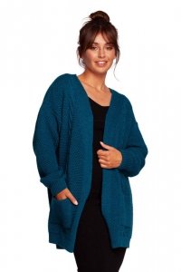 Be Knit BK092 Kardigan z kieszeniami i ozdobnym warkoczem - morski