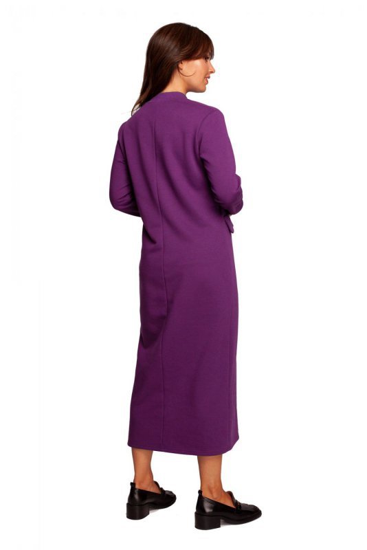 B242 Sukienka maxi z dekoracyjnymi klapami - purpurowa