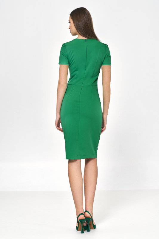 Nife Zielona wizytowa sukienka z krótkim rękawem - S219