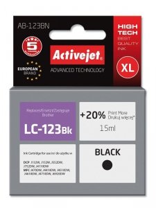 Activejet AB-123BN Tusz  (zamiennik Brother LC123BK/121BK; Supreme; 15 ml; czarny)