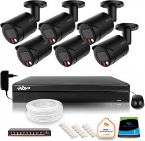 Zestaw monitoringu IP Dahua 4MPx 2K 6 kamer czarnych zewnętrznych z dyskiem 1TB