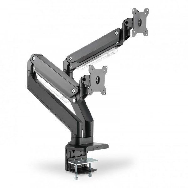 Ramię biurkowe podwójne z zaciskiem DIGITUS 2xLCD z sprężyną gazową max. 2x35&quot; i 15kg