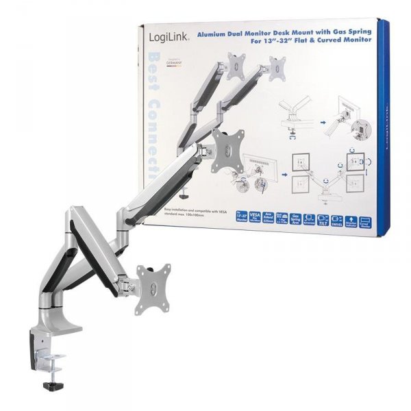 Uchwyt do monitora podwójny LCD/LED LogiLink aluminiowy, VESA 100x100, 13-32&quot;