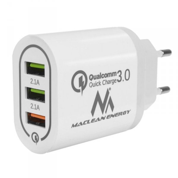 Ładowarka sieciowa Maclean MCE479 W QC 3.0 3xUSB biała