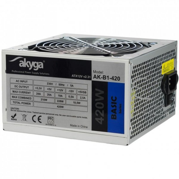 Zasilacz ATX 420W Akyga Basic AK-B1-420 Fan12cm P4 3xSATA