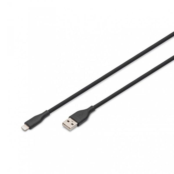 Kabel zasilający DIGITUS silikonowy USB-A - Lightning, USB 2.0 12W, certyfikat MFI, 0,5m czarny