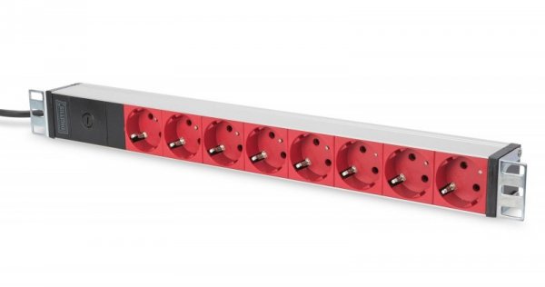 Listwa zasilająca DIGITUS PDU 19&quot; RACK 8xSchuko kabel 2m 1xC14 16A wł./wył. zabezpieczenie aluminiowa