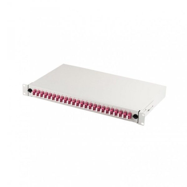Przełącznica światłowodowa/Panel krosowy DIGITUS z wyposażeniem 19&#039;&#039; 1U, 24x LC dx, OM4, adaptery, wysuwany, szary