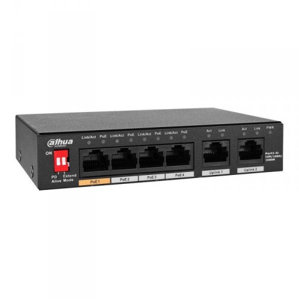 Switch niezarządzalny Dahua PFS3006-4GT-60-V2 4xPoE 2xUplink 1GbE