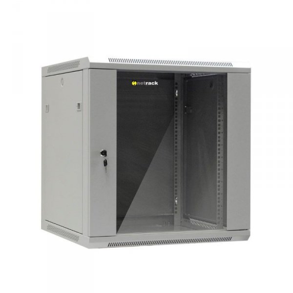 Szafa wisząca 19&quot; Netrack, 12U/600x600mm - szary, drzwi szklane, otwierane boki