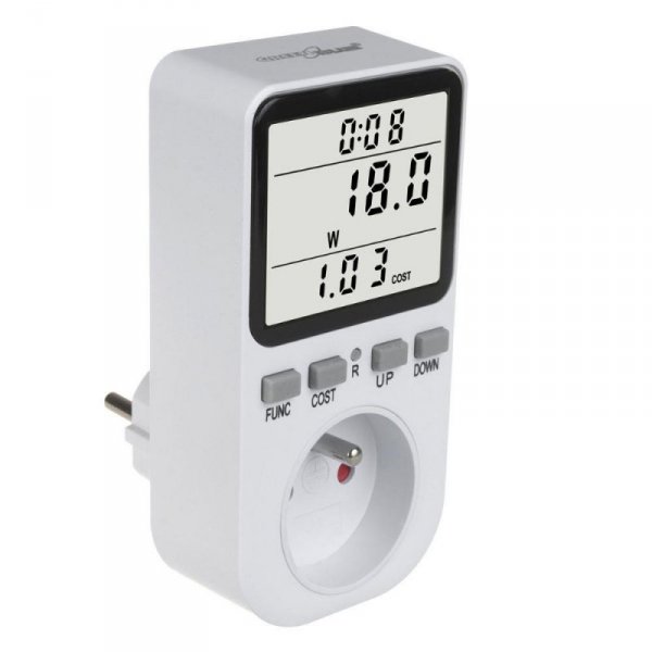 Miernik energii GreenBlue GB364 E, watomierz, typ E, 220-240V AC, 50Hz, max. obciążenie 16A, IP20, wbudowana bateria