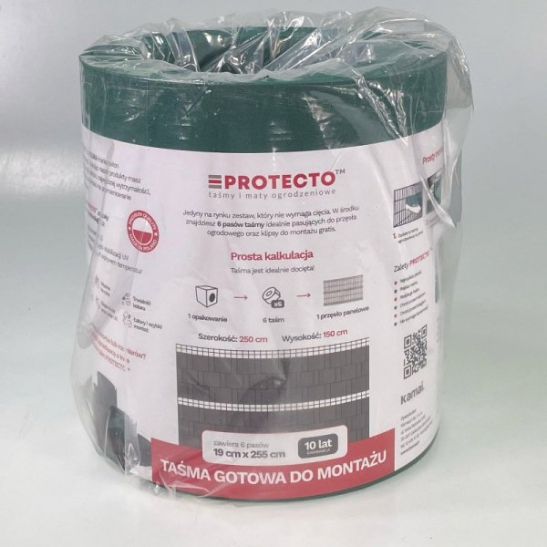 Taśma ogrodzeniowa PASKI 6 x 2,55mb ORANGE 19cm PROTECTO™ ZIELONA + 12 klipsów GRATIS
