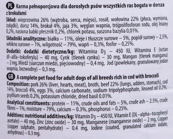 DOLINA NOTECI Premium bogata w dorsza z brokułami - mokra karma dla psa - 400g