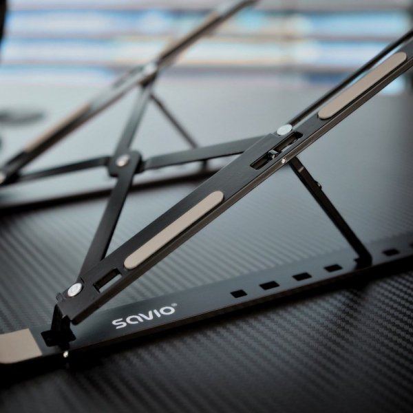SAVIO PODSTAWKA BIUROWA POD LAPTOP, TABLET, CZARNA, ALUMINIOWA PB-05