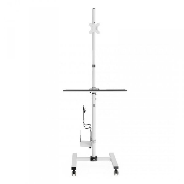 MACLEAN WÓZEK STAND PROFESJONALNY, MOBILNE STANOWISKO KOMPUTEROWE NA KÓŁKACH, MAX 17&quot;-32&quot;, MAX 20KG MC-793 W