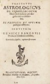RANTZAU Henricus - Tractatvs Astrologicvs De Genetliacorvm Thematum iudicijs pro singulis nati accidentibus.