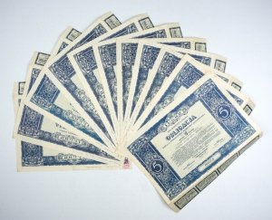 OBLIGACJA Serji III Premjowej Pożyczki Dolarowej  wartości 5 dolarów (12 sztuk).